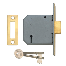 UNION 2177 3 Lever Deadlock 75mm Keyed To Differ  - Polished Lacquered Brass