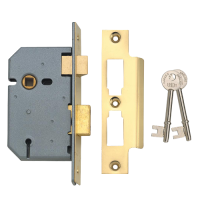 UNION 2277 3 Lever Sashlock 64mm Keyed To Differ  - Polished Lacquered Brass