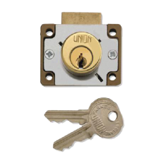 UNION 4148 Cylinder Springbolt Cupboard / Till Lock 44mm Keyed To Differ  - Polished Lacquered Brass