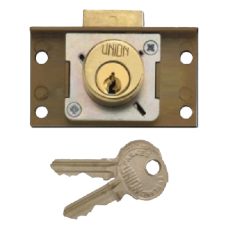 UNION 4137 Cylinder Cupboard / Drawer Lock 64mm Keyed To Differ  - Polished Lacquered Brass