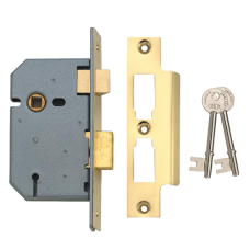 UNION 2277 3 Lever Sashlock 64mm Keyed To Differ  - Polished Lacquered Brass