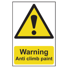 ASEC `Warning: Anti Climb Paint` Sign 200mm x 300mm  - Black & Yellow
