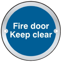 ASEC `Fire door Keep clear` Sign 75mm Satin Anodised Aluminium - Blue & White