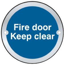 ASEC `Fire door Keep clear` Sign 75mm Satin Anodised Aluminium - Blue & White