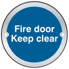 ASEC `Fire door Keep clear` Sign 75mm Stainless Steel - Blue & White