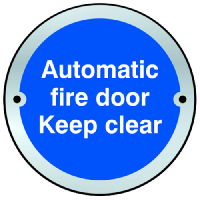 ASEC Sign `Automatic Fire Door Keep Clear` 75mm Satin Anodised Aluminium - Blue & White