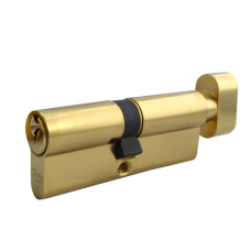 ASEC 5-Pin Euro Key & Turn Cylinder 90mm 40/T50 35/10/T45 Keyed To Differ  - Polished Brass