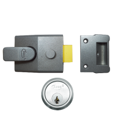 ASEC AS15 & AS19 Deadlocking Nightlatch 60mm  - Dull Metal Grey Case & Satin Chrome Cylinder