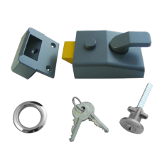 ASEC AS14 & AS18 Non-Deadlocking Nightlatch 60mm Case Cyl  - Dull Metal Grey Case & Satin Chrome Cylinder