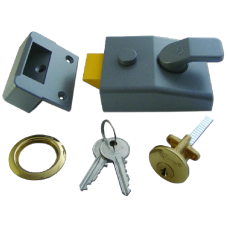 ASEC AS17 Non-Deadlocking Nightlatch 60mm Case Cyl  - Dull Metal Grey Case & Polished Brass Cylinder