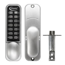 ASEC AS3300 Series Oval Knob Operated Easy Code Change Digital Lock With Optional Holdback & 60mm Latch AS3301 Satin Chrome - Stainless Steel PVD