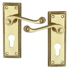 ASEC Georgian Plate Mounted Lever Lock Furniture  Euro - Polished Brass