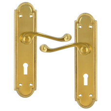 ASEC Georgian Shaped Plate Mounted Lever Furniture  Lever Lock - Polished Brass