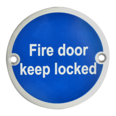 ASEC Metal `Fire Door Keep Locked` Sign 76mm SS - Stainless Steel