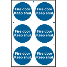 ASEC `Fire Door Keep Shut` 200mm x 300mm PVC Self Adhesive Sign 6 Per Sheet - Blue & White