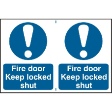 ASEC `Fire Door Keep Locked Shut` 200mm x 300mm PVC Self Adhesive Sign 2 Per Sheet - Blue & White