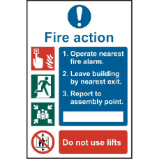 ASEC Fire Action Procedure 200mm x 300mm PVC Self Adhesive Sign Option 1 - White