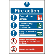 ASEC Fire Action Procedure 200mm x 300mm PVC Self Adhesive Sign Option 2 - White