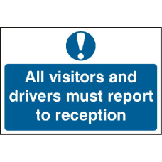 ASEC `All Visitors and Drivers Must Report To Reception` 200mm x 300mm PVC Self Adhesive Sign 1 Per Sheet - Blue & White