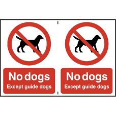 ASEC `No Dogs` 200mm x 300mm PVC Self Adhesive Sign 2 Per Sheet - Red & White
