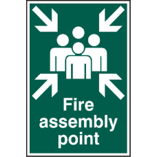 ASEC `Fire Assembly Point 200mm x 300mm PVC Self Adhesive Sign 1 Per Sheet - Green