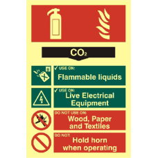 ASEC Fire Extinguisher 200mm x 300mm PVC Self Adhesive Photo luminescent Sign CO2 - Photoluminescent