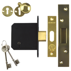 SECUREFAST SKD BS 5 Lever Deadlock 76mm Keyed To Differ  - Polished Brass