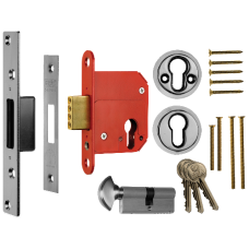 ERA 333 Fortress BS Euro Key & Turn Deadlock With Cylinder 76mm  - Satin Chrome