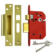 UNION J2205 StrongBOLT 5 Lever Sashlock 64mm Keyed To Differ  - Polished Brass