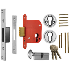 ERA 333 Fortress BS Euro Key & Turn Deadlock With Cylinder 76mm PC Keyed To Differ  - Chrome Plated