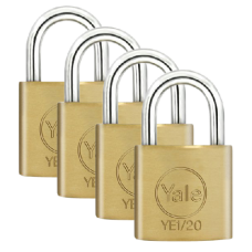 YALE Essential Standard Open Shackle Padlock 20mm Keyed Alike YE1/20/111/4 4 Pack - Brass