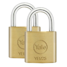 YALE Essential Standard Open Shackle Padlock 25mm Keyed Alike YE1/25/113/2 2 Pack - Brass