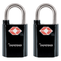 DEFENDER TSA Travel Sentry Padlock - Key Locking 20mm Keyed Alike Twin Pack - Black