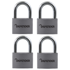 DEFENDER Aluminium Open Shackle Padlock 40mm Keyed Alike 4 Pack - Silver