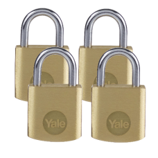 YALE Y110B  Open Shackle Padlock 20mm Pack of 4 Keyed Alike - Brass