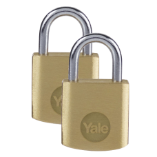 YALE Y110B  Open Shackle Padlock 40mm Pack of 2 Keyed Alike - Brass