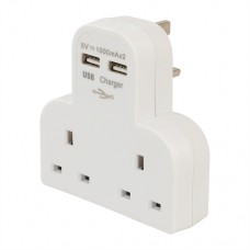 Dual Socket T Adaptor with Twin USB (2100mAh Combined)